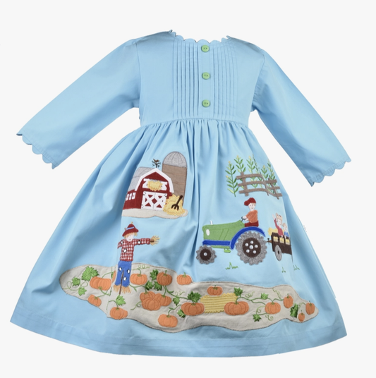 Cotton Kids Pumpkin Patch Dress Teal