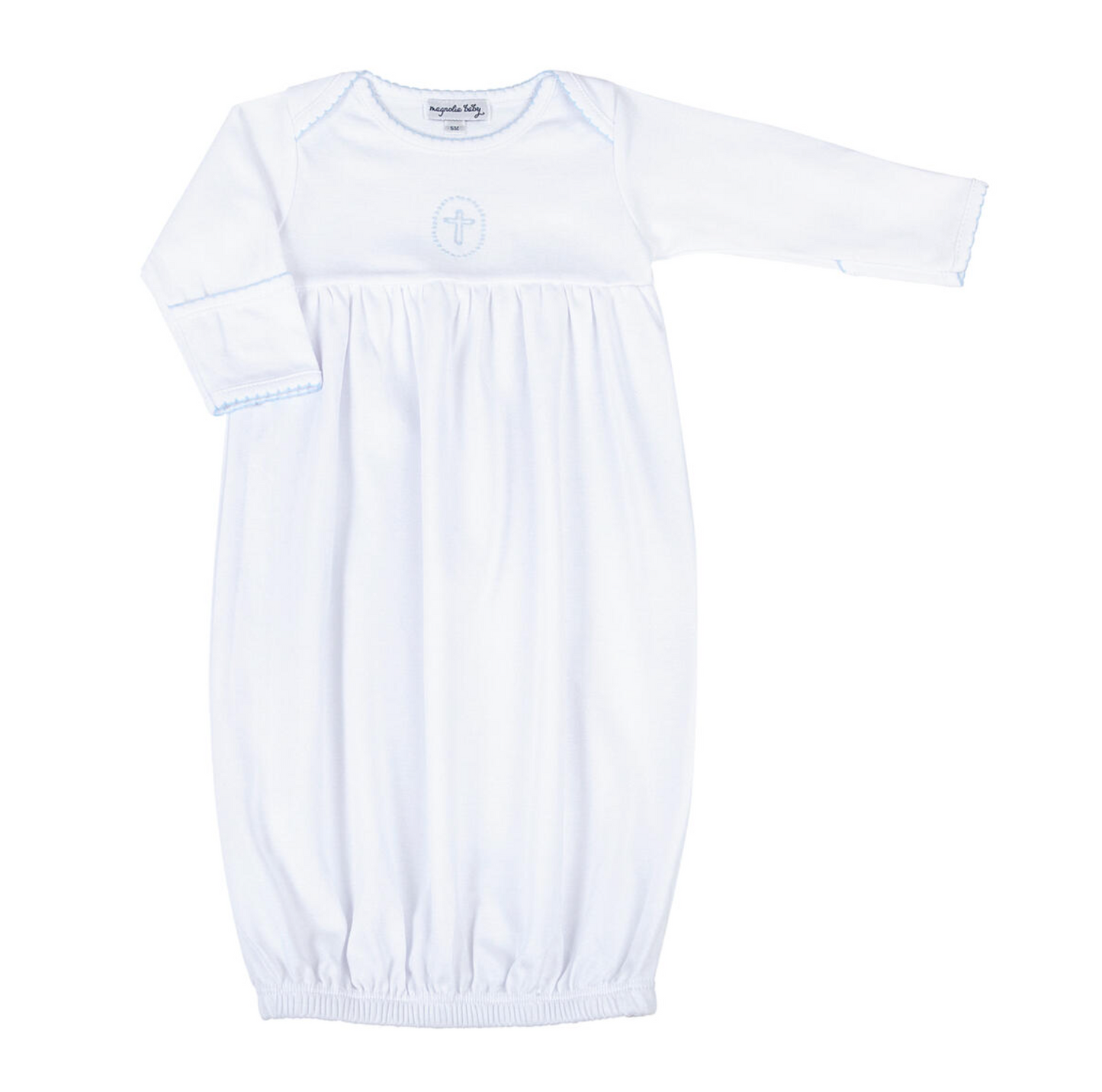 MB Blue Blessed Gathered Gown Emb LS