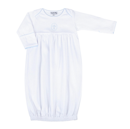 MB Blue Blessed Gathered Gown Emb LS