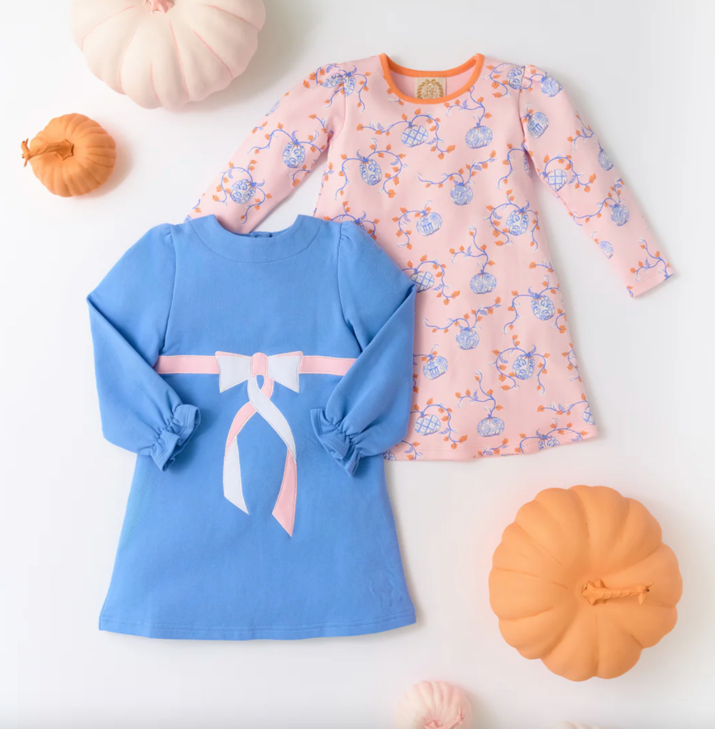 TBBC Eliza's Applique Dress Barbados Blue with Palm Beach Pink & Worth Avenue White Bow