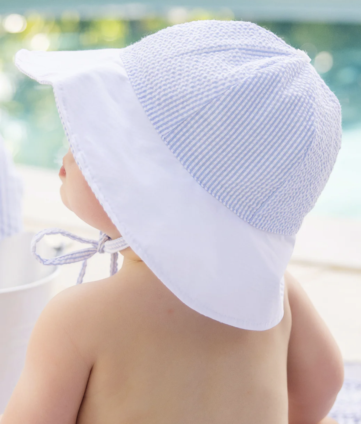 TBBC Sawyer Sun Hat Breakers Blue Seersucker with Worth Avenue White