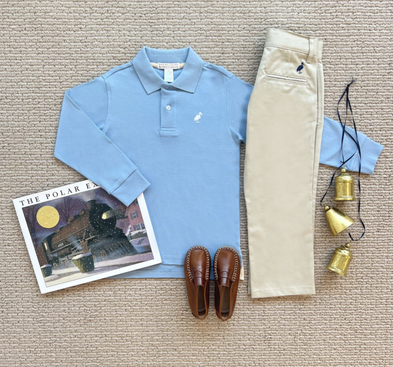 TBBC Long Sleeve Prim & Proper Polo & Onesie Barrington Blue with Worth Avenue White Stork