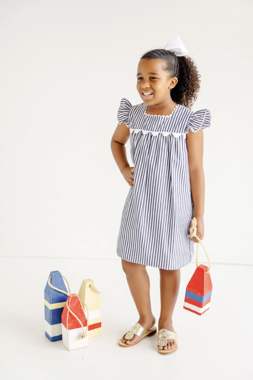 TBBC Rosemary Ric Rac Dress Nantucket Navy Stripe/Worth Avenue White