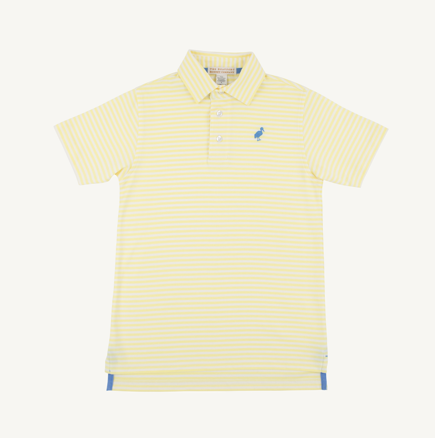 TBBC Lake Worth Yellow Stripe Prim & Proper Polo with Barbados Blue Stork