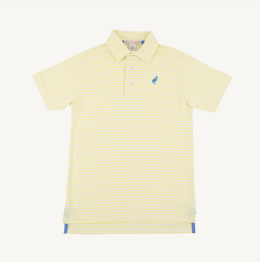 TBBC Lake Worth Yellow Stripe Prim & Proper Polo with Barbados Blue Stork