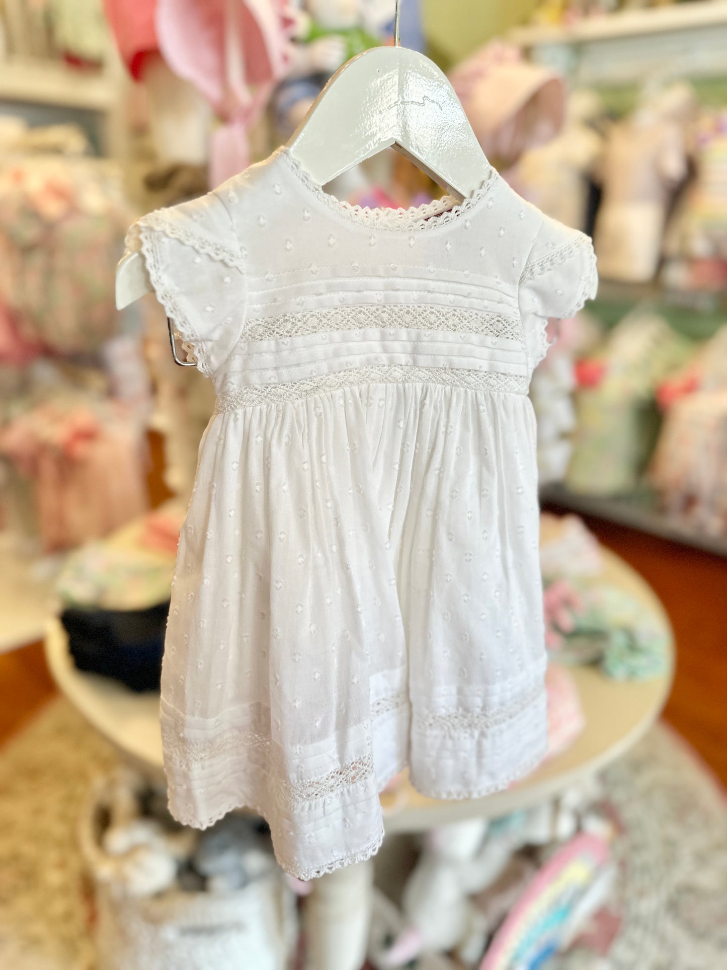 Cotton Kids White Pintucks Lace Empire Dress