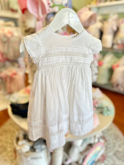 Cotton Kids White Pintucks Lace Empire Dress