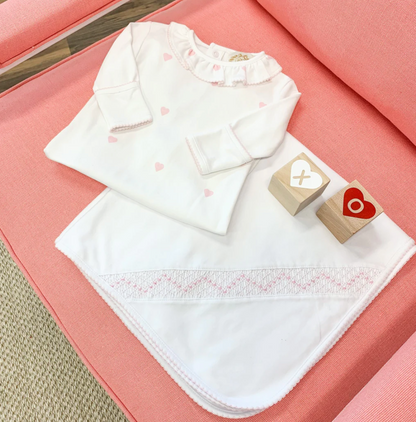 TBBC Sweetly Smocked Blessing Blanket White with Pink or Blue