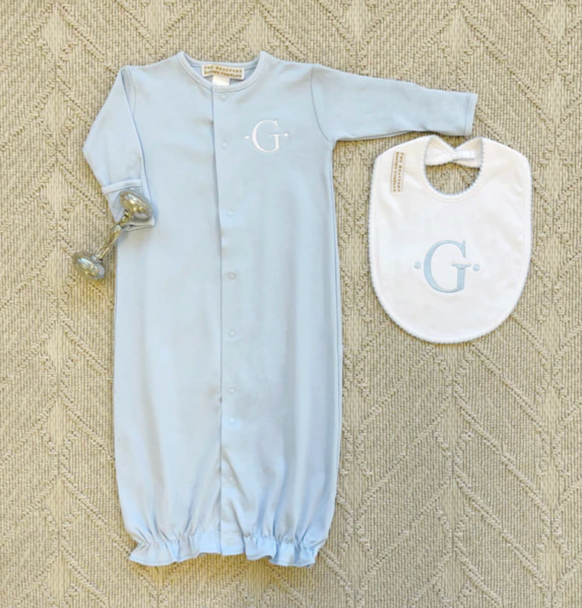 TBBC Bellyful Bib with Picot Trim - Blue Trim