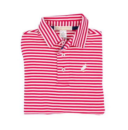 TBBC LS Prim & Proper Polo Richmond Red Stripe with Multicolor Stork