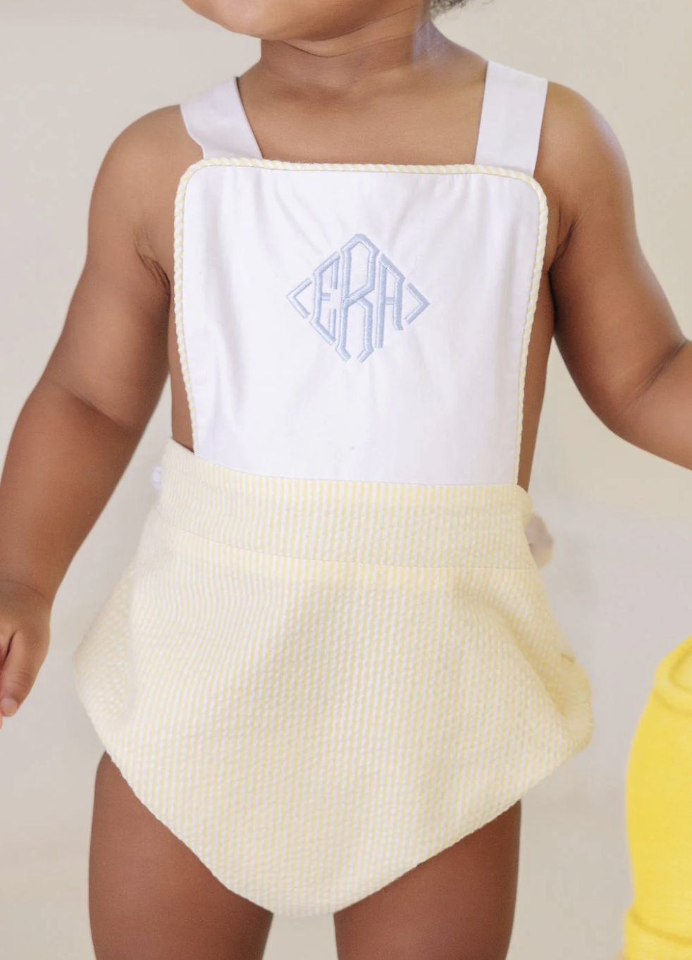 TBBC Sayre Sunsuit Worth Ave White/Seaside Sunny Yellow Seersucker