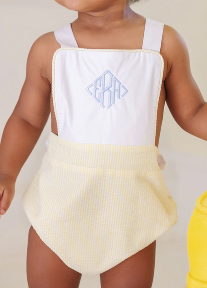 TBBC Sayre Sunsuit Worth Ave White/Seaside Sunny Yellow Seersucker