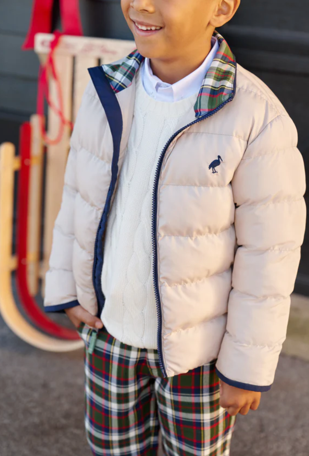 TBBC Cooper Coat Keeneland Khaki (Navy/Grant Park Plaid)
