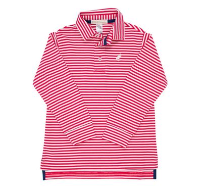 TBBC LS Prim & Proper Polo Richmond Red Stripe with Multicolor Stork