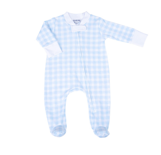 MB Baby Checks Blue Zipper Footie
