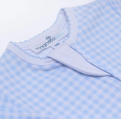 MB Mini Checks Zip Footie (Blue or Pink)
