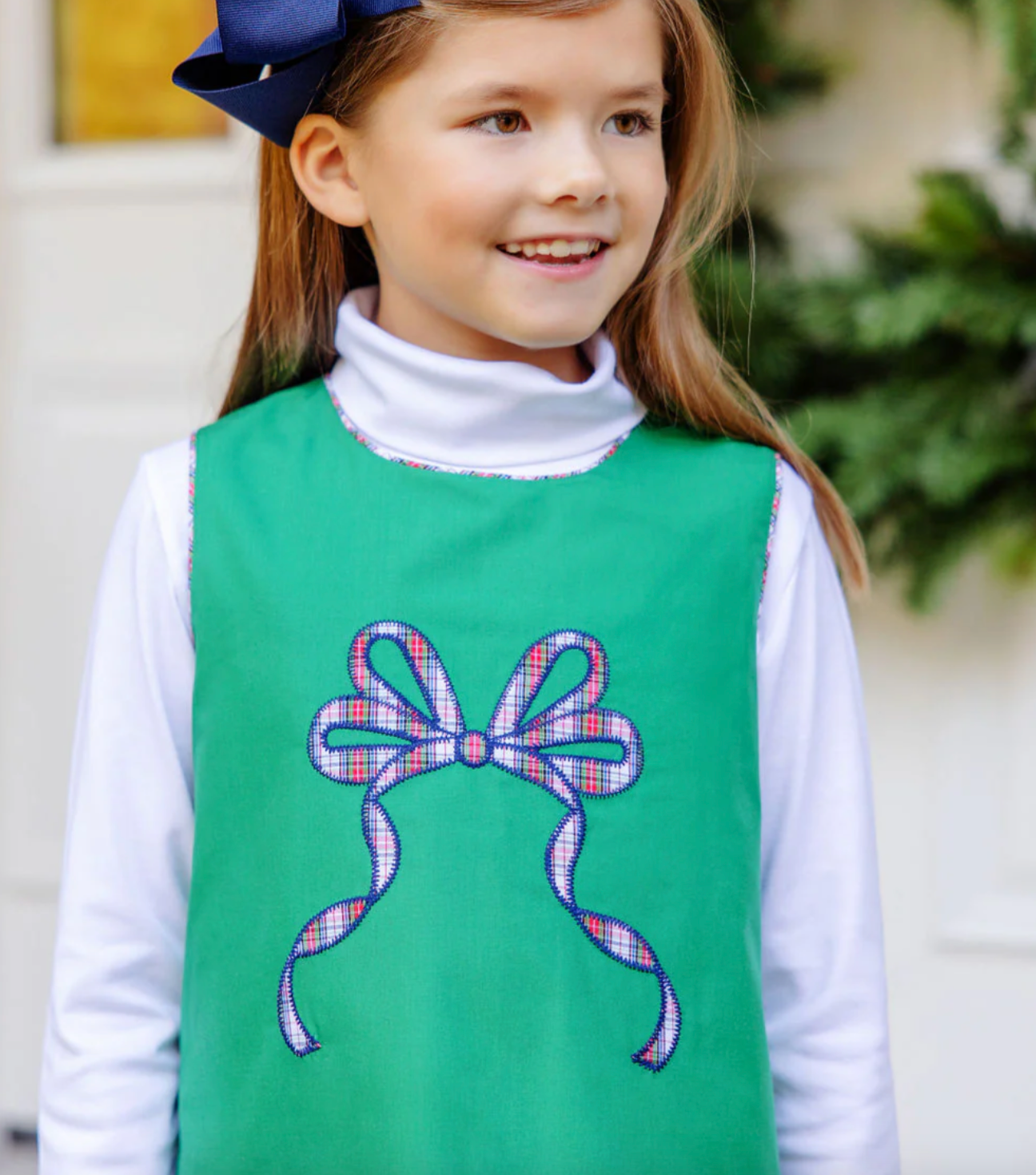 TBBC Annie Apron Dress Kiawah Kelly Green with Merritt Park Plaid