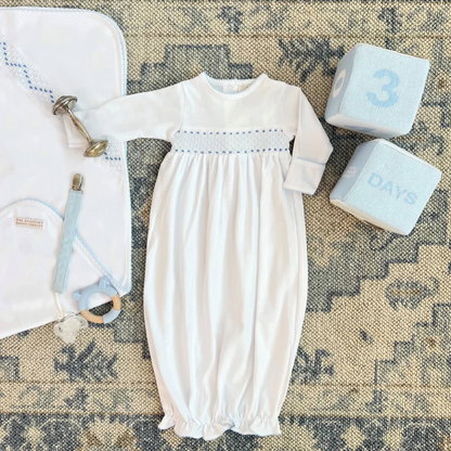 TBBC Sweetly Smocked Greeting Gown - White with Pink or Blue