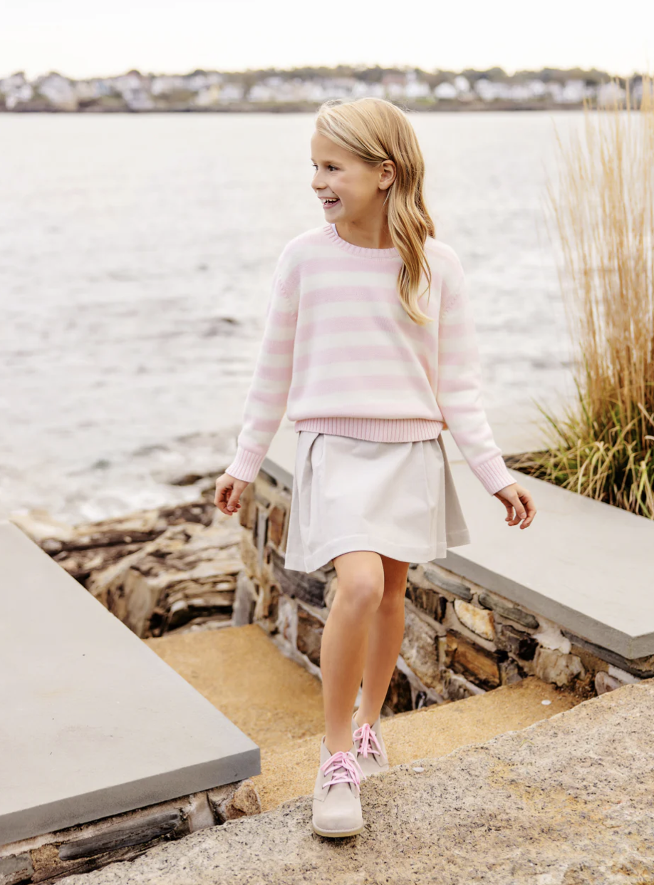 TBBC Isabelle's Sweater Palm Beach Pink & Palmetto Pearl Stripe with Palmetto Pearl Stork