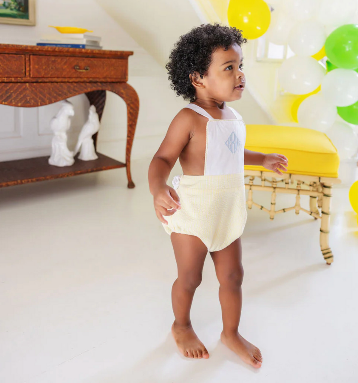 TBBC Sayre Sunsuit Worth Ave White/Seaside Sunny Yellow Seersucker