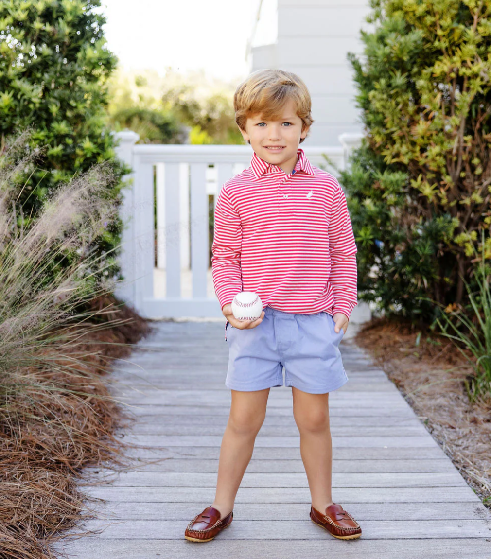 TBBC LS Prim & Proper Polo Richmond Red Stripe with Multicolor Stork