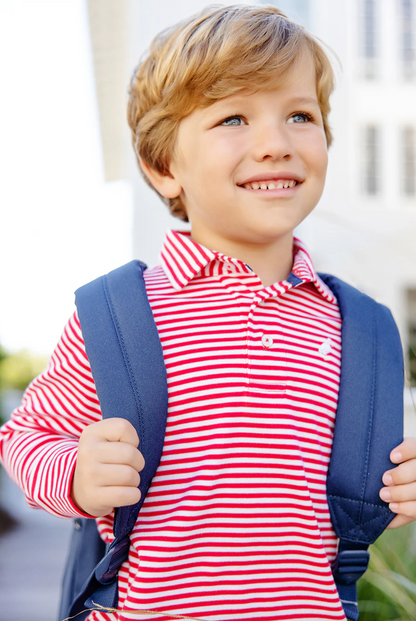 TBBC LS Prim & Proper Polo Richmond Red Stripe with Multicolor Stork