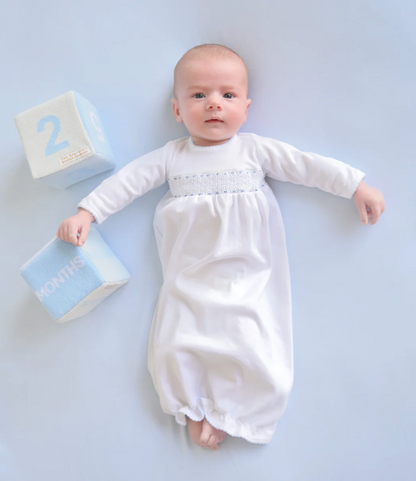 TBBC Sweetly Smocked Greeting Gown - White with Pink or Blue