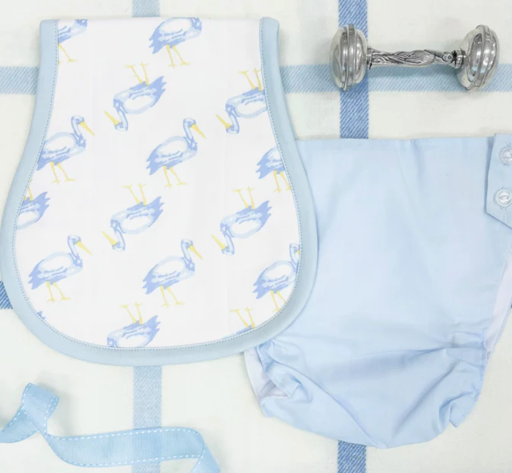 TBBC Oopsie Daisy Burp Cloth Sir Proper Stork w/ Buckhead Blue