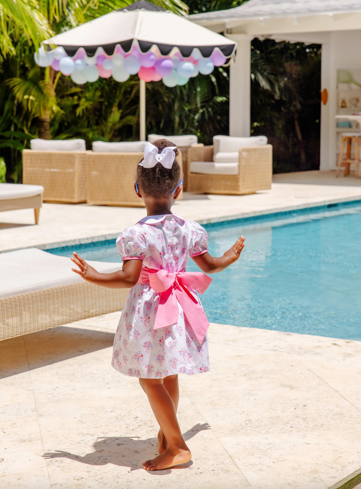TBBC Cindy Lou Sash Dress East Bay Bouquet Worth Ave White/Hampton Hot Pink- Broadcloth