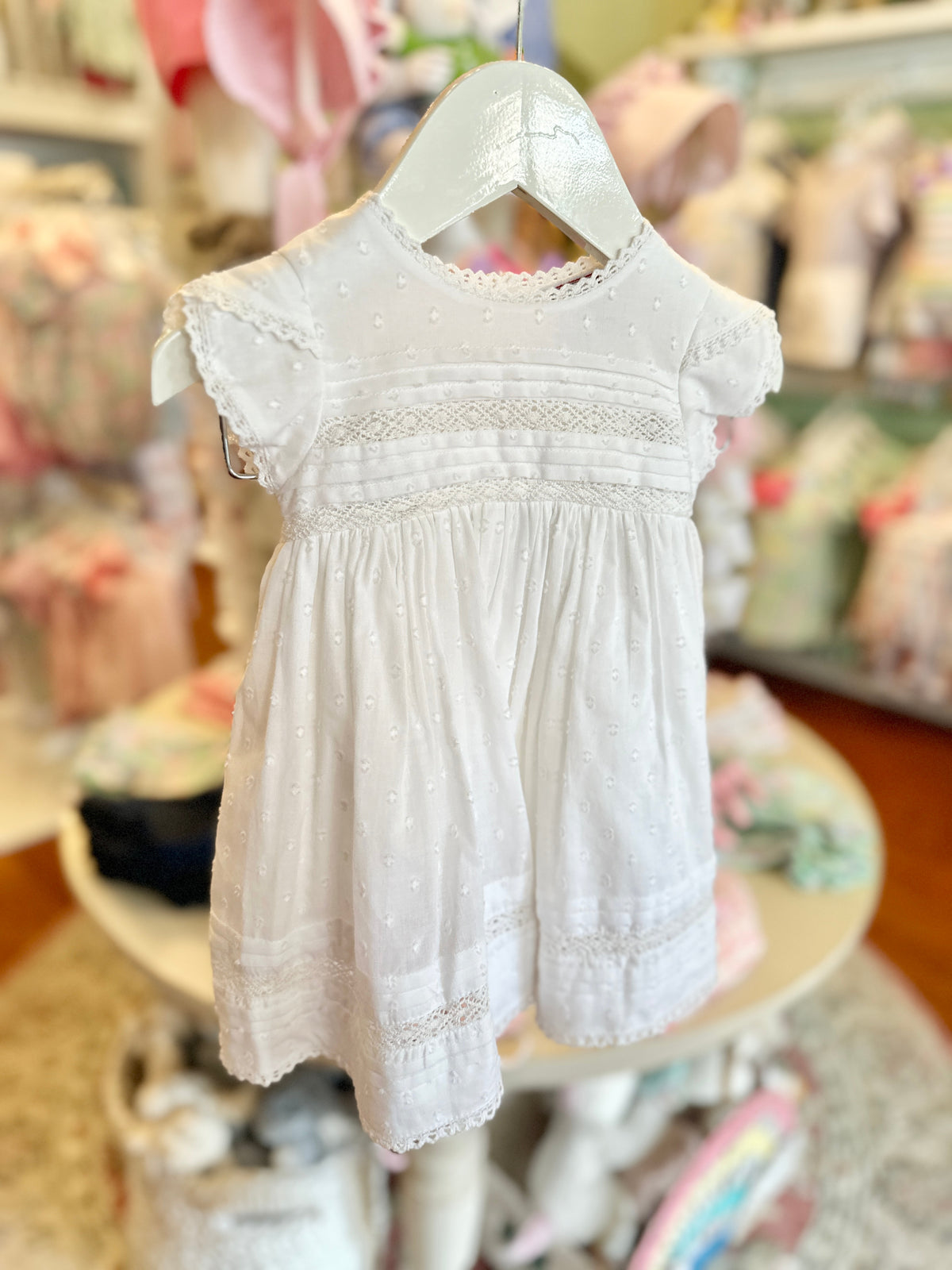 Cotton Kids White Pintucks Lace Empire Dress