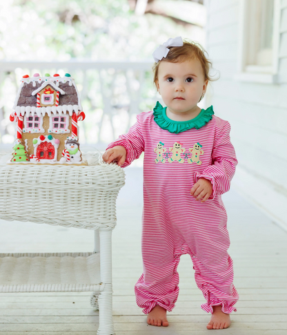 JB Sweet Christmas Treat Ruffle Romper - Gingerbread Applique