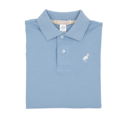 TBBC Long Sleeve Prim & Proper Polo & Onesie Barrington Blue with Worth Avenue White Stork