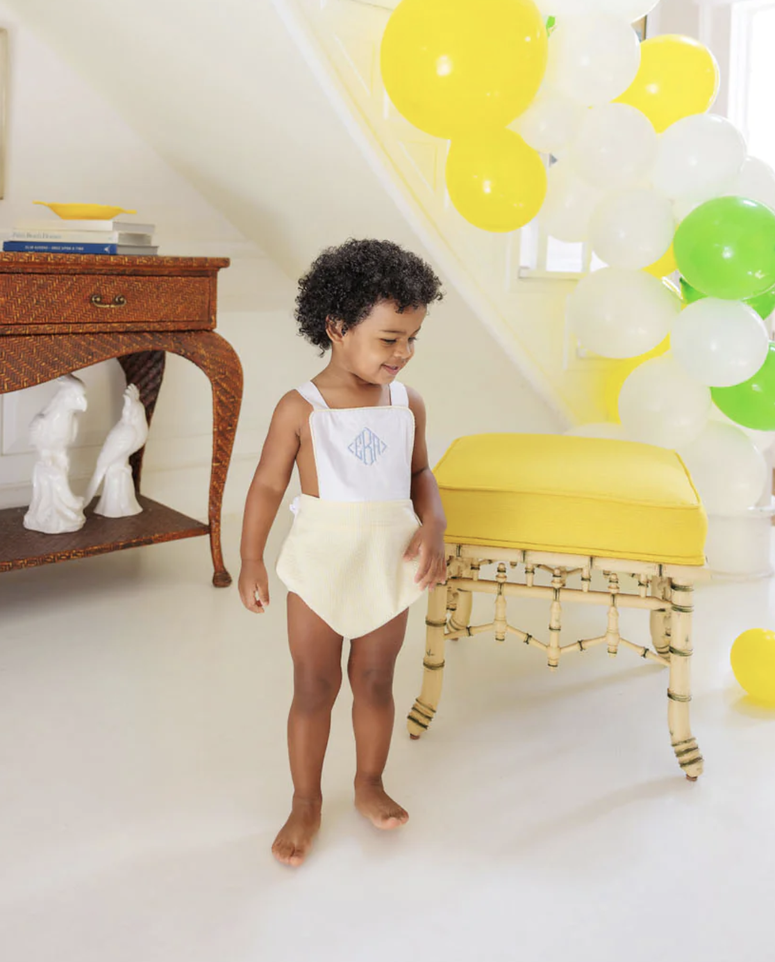 TBBC Sayre Sunsuit Worth Ave White/Seaside Sunny Yellow Seersucker