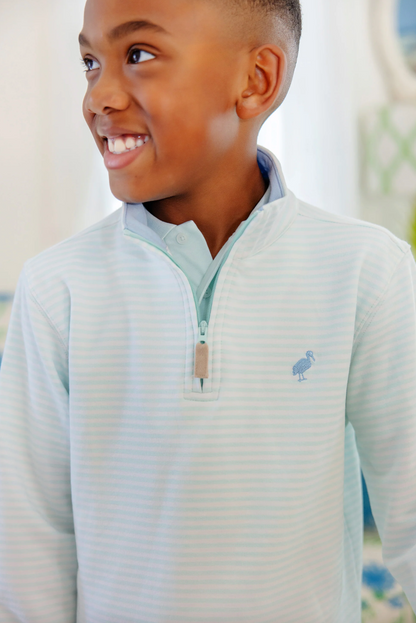 TBBC Hayword Half-Zip Sea Island Seafoam Stripe with Beale St Blue