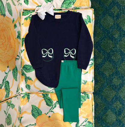 TBBC Terrell Tunic Nantucket Navy with Palmetto Pearl & Kiawah Kelly Green Bows