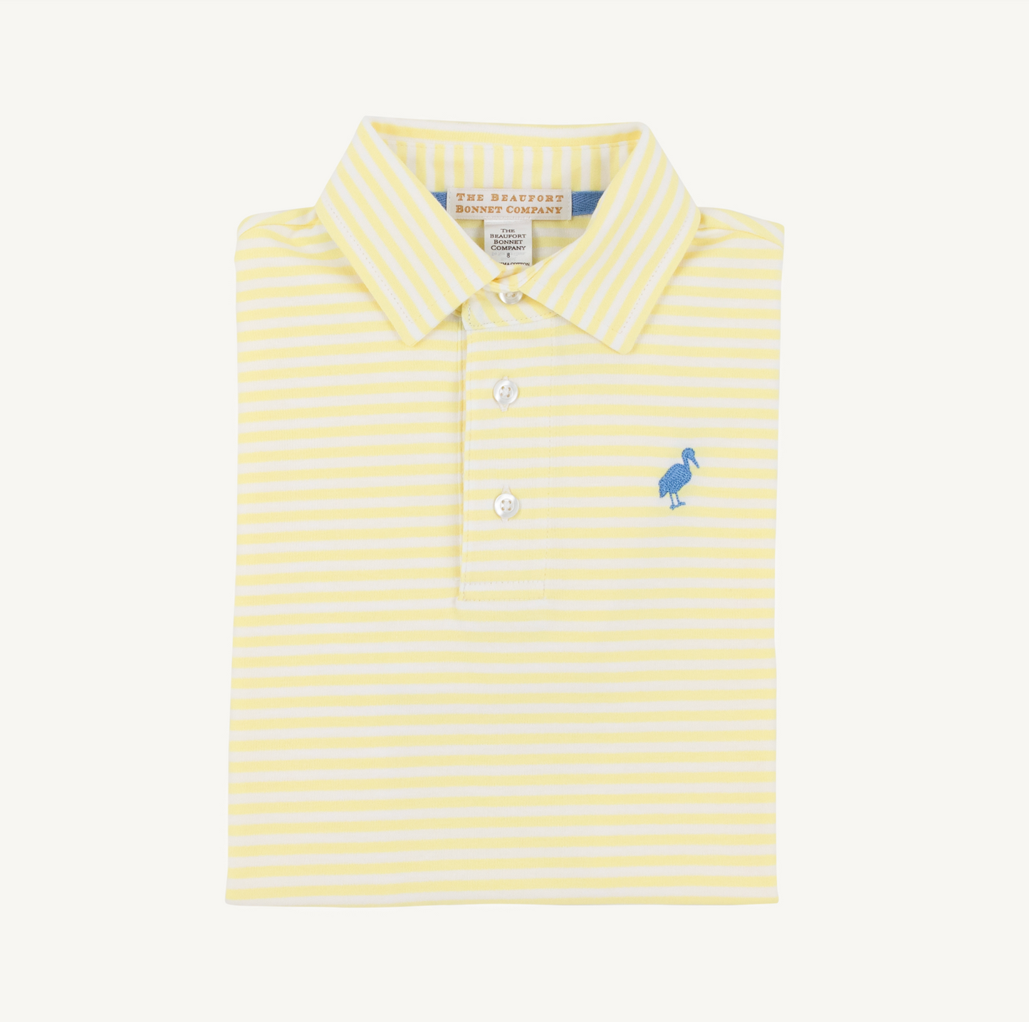 TBBC Lake Worth Yellow Stripe Prim & Proper Polo with Barbados Blue Stork