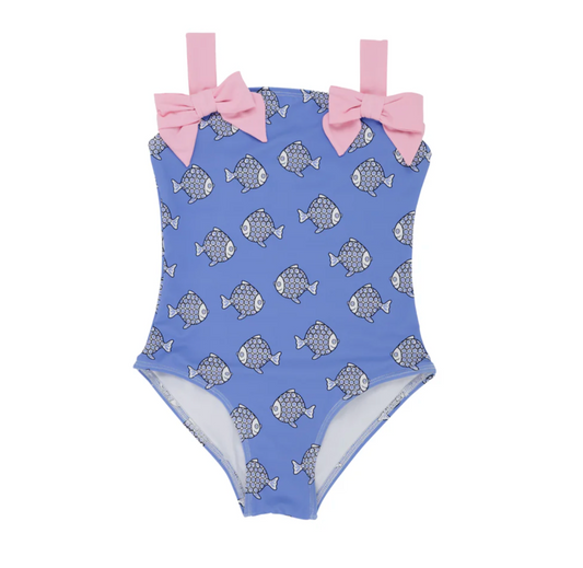 TBBC Shannon Bow Bathing Suit Little Fishes with Pier Party Pink
