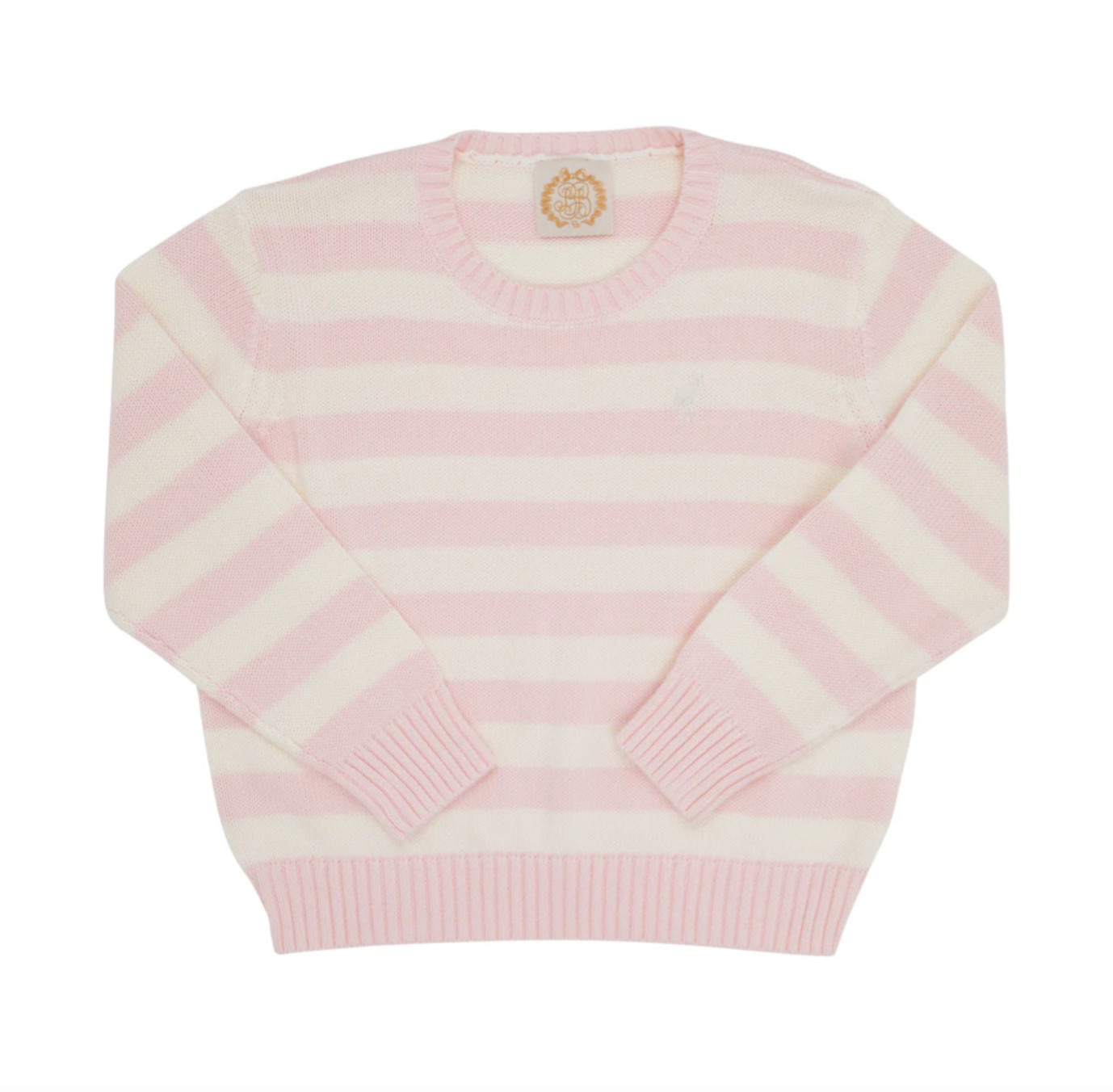 TBBC Isabelle's Sweater Palm Beach Pink & Palmetto Pearl Stripe with Palmetto Pearl Stork