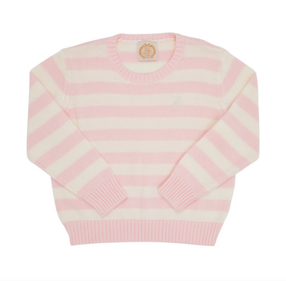 TBBC Isabelle's Sweater Palm Beach Pink & Palmetto Pearl Stripe with Palmetto Pearl Stork