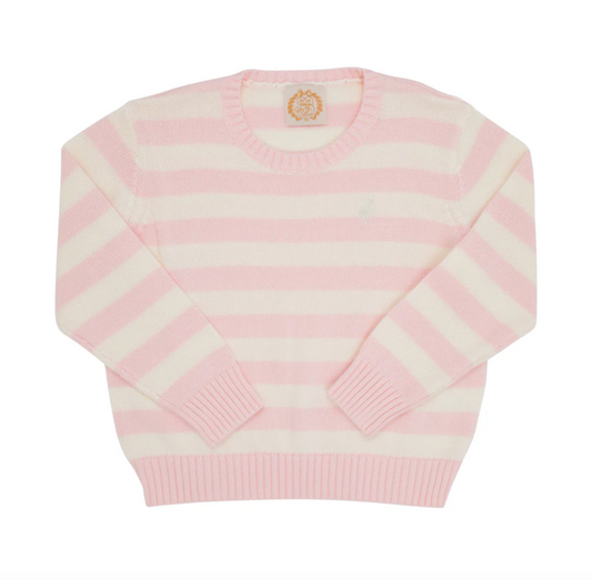 TBBC Isabelle's Sweater Palm Beach Pink & Palmetto Pearl Stripe with Palmetto Pearl Stork