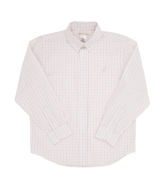 TBBC Deans List Dress Shirt Chelsea Chocolate & Parrot Cay Coral Windowpane