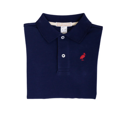 TBBC Long Sleeve Prim & Proper Polo & Onesie Nantucket Navy with Richmond Red Stork
