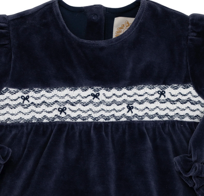 TBBC Smocked Bon Air Bloomer Set (Velour) Nantucket Navy with Worth Avenue White