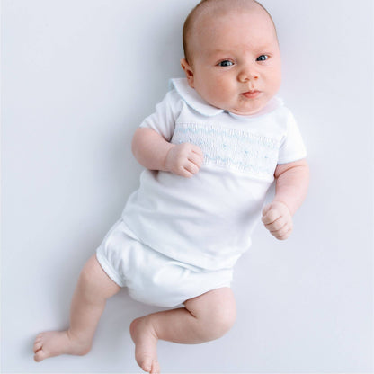 MB Landon's Classics Smocked SS Diaper Cover Set - Light Blue