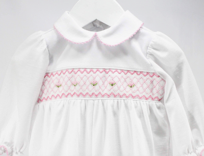 White and Pink Geometric Claire Romper