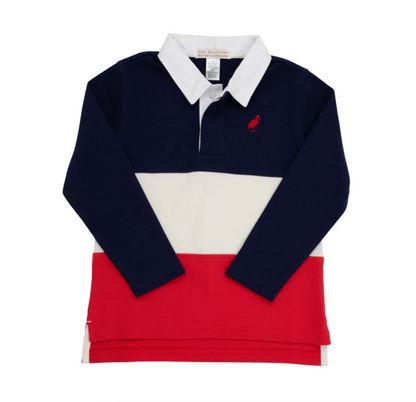 TBBC Rollins Rugby Shirt Nantucket Navy, Pearl, and  Red