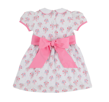 TBBC Cindy Lou Sash Dress East Bay Bouquet Worth Ave White/Hampton Hot Pink- Broadcloth