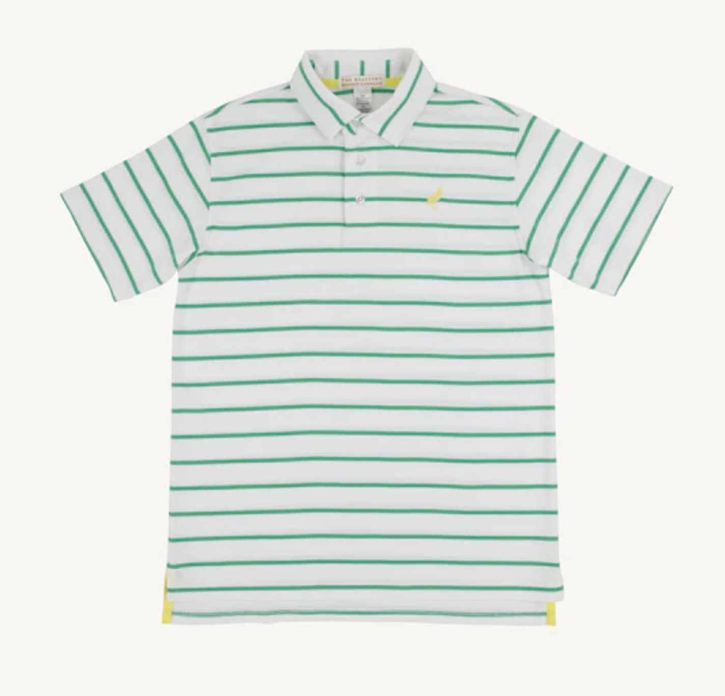 TBBC Gibson Island Green Stripe Prim & Proper Polo, Yellow Stork