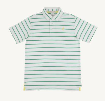 TBBC Gibson Island Green Stripe Prim & Proper Polo, Yellow Stork