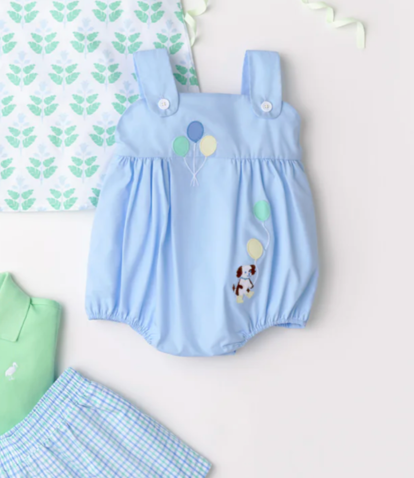 TBBC Bingham Bubble Dog Applique Beale St. Blue Broadcloth